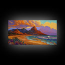 Mountain Desert, Beach, Sunset, Vibrant Desert Mountain Canvas Print, Colorful Southwest Wall Art, Living Room Fall Landscape