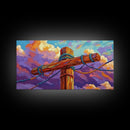 Wooden Pole, Nautical, Rope, Clouds, Framed Canvas Print, Rustic Coastal Art, Bathroom Wall Decor, Ocean-Inspired, Beach House Style