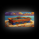 Tile Garden, Water, Feature, Framed Canvas Print Bright terracotta planter wall art, outdoor courtyard or patio decor, folk painting