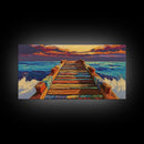 Ocean Pier, Sunset Seascape, Beach House Art, Rustic Dock, Nautical Wall Art, Colorful Painting, Coastal Landscape, Canvas Print