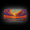 Sunset Ocean, Sky, Framed Canvas Print, Vibrant sunset ocean wall decor, clouds seascape painting, Living Room Wall Art, boho art