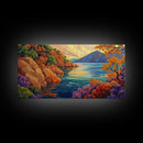 Mountain Lake, Trees, Reflection, Canvas Print with vivid autumn landscape painting, living room wall art, boho nature decor