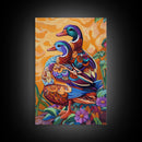 Ducks Colorful, Whimsical, Pair, Framed Canvas Print, Animal couple wall art, farmhouse nursery artwork, folk style bird painting