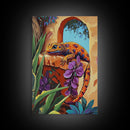 Gecko Tropical, Garden, Framed Canvas Print, Colorful Lizard Art, Desert Wall Decor, Nature Inspired Boho Art, Bathroom art,  Patio Wall Art