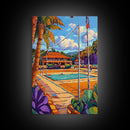 Resort Courts, Palms, Canvas Print, Tropical travel art, boho outdoor decor, living room wall art, vacation dreamscape, palm tree landscape
