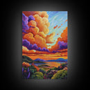 Sunset Sky, Coastal View, Vibrant Nature, Canvas Print, Landscape wall art, boho art, colorful sky painting, Living Room Wall Art