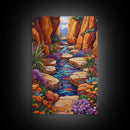 Desert Oasis, Wildflower Stream, Canyon Art, Boho Decor, Eclectic Home Style, Kitchen Wall Art, Canvas Print, Colorful Nature Painting