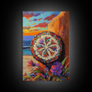 Mandala Sun, Beach Sunset, Boho Symbolism, Coastal Meditation Art, Zen Decor, Living Room Wall Art, Canvas Print, Colorful Texture