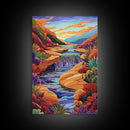 Canyon River Stream, Vibrant Landscape, Sunset Colors, Nature Scene, Framed Canvas Print, Bedroom Wall Art, Fall Home Decor, Boho Art