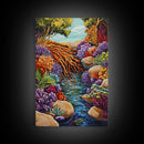 Tree Roots Water, Forest Creek, Vibrant Flora, Nature Beauty, Framed Canvas Print, Office Wall Art, Botanical Decor, Whimsical Art