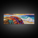 Ocean Blanket Painting, Sunset Coastline Scene, Canvas Print, Coastal Boho Wall Art, Bedroom or Beach House Decor