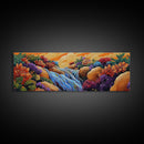 Waterfall Garden Scene, Colorful Floral Cascade, Fantasy Nature Artwork, Framed Canvas Print, Vibrant Bathroom or Entryway Art