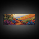 Vibrant Desert Path, Bold Landscape Painting, Agave and Sunset View, Framed Canvas Print, Southwest Kitchen or Hallway Wall Art