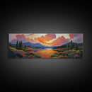 Sunset River, Nature Glow, Autumn Lake, Canvas Print, colorful sunset landscape, rustic mountain scene, Fall decor, cabin wall art