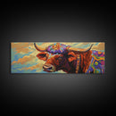 Floral Highland Cow, Western Wall Art, Rustic Charm, Canvas Print, Farmhouse Decor, Living Room Wall Art, Country Animal Art