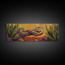 Desert Snake Scene, Vibrant Reptile Art, Cactus Wildlife, Framed Canvas Print, Bold Southwest Wall Decor, Nature Inspired Room