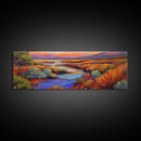 Autumn River Landscape, Colorful Nature Scene, Southwest Wall Art, Framed Canvas Print, Fall Living Room Decor, Warm Tones