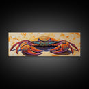 Coastal Crab Art, Beach House Decor, Nautical Vibes, Vibrant Colors Framed Canvas Print, Coastal Kitchen Wall Art, Bold Animal Painting