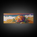 Sea Shell Flower, Ocean Breeze, Sunset Shoreline, Whimsical Beach Framed Canvas Print, Bathroom Wall Art, Tropical Coastal Art