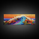 Tropical Surf, Floral Ocean, Hibiscus Wave, Vibrant Beach, Canvas Print, Bathroom Wall Art, Island Decor, Bright Summer Art