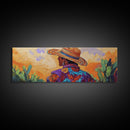 Mexican Cowboy, Sunset Western Portrait, Vibrant Hat Man, Desert Decor, Framed Canvas Print, Boho Art, Rustic Living Room Wall Art