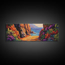 Coastal Path, Sunset Beach, Ocean Rocks, Canvas Print, Colorful Seascape Wall Art, Beach House Decor, Tropical Boho Living Room Art