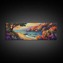 Tranquil Beach, Ocean Breeze, Sunset Cliffs, Canvas Print, Vibrant Seascape Wall Art, Coastal Living Room Decor, Boho Beach Art