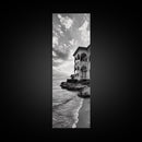 Italian Villa Coast, Seaside Architecture Print, Elegant Travel Decor, Framed Canvas Print, Dining Room Wall Art, Monochrome