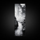 Waterfall Rocks, Mountain Mist, River Flow, Canvas Print, Black And White Landscape Art, Nature Bedroom Decor, Zen Retreat Wall Piece