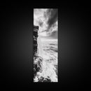 Ocean Waterfall, Coastal Nature, Monochrome Landscape, Framed Canvas Print, Minimalist Bathroom Wall Art, Black White Ocean Art