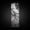 Mountain Beach Path, Cloudy Sky Landscape, Black and White Nature Scene, Framed Canvas Print, Entryway Fall Coastal Wall Decor