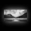 Mountain Lake, Misty Valley, Nature Serenity, Moody Landscape, Framed Canvas Print, Living Room Wall Art, Rustic Cabin Aesthetic