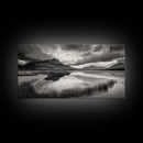 Reflected Mountains, Serene Shore, Cloudy Sky, Lake View, Canvas Print, Bedroom Wall Art, Minimalist Landscape Art, Tranquil Decor