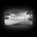 Volleyball Net, Coastal Leisure Scene, Bright Beach Vibe, Framed Canvas Print, Game Room Wall Art, Sporty Summer Beach Style