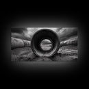 Storm Drain Pipe, Industrial Perspective, Moody Cloudscape, Framed Canvas Print, Urban Loft Decor or Dramatic Modern Wall Art
