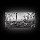 Burnt Forest, Moody Trees, Coastal Landscape, Nature Scene, Framed Canvas Print, Rustic Wall Art, Boho Decor, Fall Home Aesthetic
