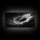 Ocean Vortex, Dramatic Waves, Sea Swirl, Storm Art, Framed Canvas Print, dark abstract art, gaming room decor, black and white power art