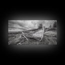 Abandoned Boat, Weathered Vessel, Coastal Forest, Framed Canvas Print, Farmhouse Wall Art, Rustic Cabin Decor, Autumn Vibe, Living Room Art