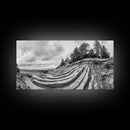 Striped Cliffs, Coastal Layers, Forest Edge, Earth Patterns, Framed Canvas Print, Nature Abstract Art, Bedroom Wall Decor