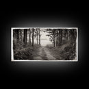 Forest Path, Island View, Vintage Border, Nature Trail, Canvas Print, Sepia Landscape Art, Entryway Wall Art, Woodland Photography Style