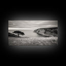 Coastal Cliff View, Solitary Tree Scene, Modern Minimalist Style, Framed Canvas Print, Calm Neutral Wall Art, Living Room Decor