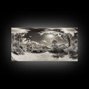 Desert Oasis, Palm Landscape, Nature Panorama, Framed Canvas Print, Tropical Wall Art, Living Room Decor, Boho Aesthetic, Sunlit Scene