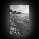 Pebble Beach, Tranquil Coastline, Coastal Stones, Sunrise Shore, Canvas Print, Bathroom Wall Art, Ocean Photography, Beach House Decor