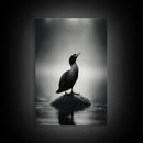 Loon on Rock, Morning Mist, Water Bird Focus, Canvas Print, Minimalist Animal Art, Office Decor, Tranquil Lake Scene Wall Art