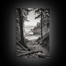 orest Cove, Ocean View, Pacific Trail, Framed Canvas Print, Coastal Nature Wall Art, Entryway Decor, Earthy Minimalist Photography