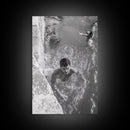 Swimmers, Summer Water, Beach Moment, Candid Photography, Framed Canvas Print, Bathroom Wall Art, Youthful Energetic Decor