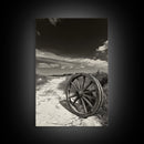 Desert Path, Wagon Wheel, Western Minimalism, Canvas Print, Boho Wall Decor, Neutral Tones, Entryway Art, Rustic Country Style
