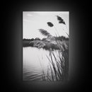 Reed Grass, Gentle Breeze, Black and White Nature, Canvas Print, Minimalist Wall Art, Tranquil Lake Scene, Bedroom Decor