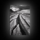 Coastal Rock Divide, Nature Pathway, Moody Beach Print, Living Room Decor, Framed Canvas Print, Minimalist Earthy Wall Art, Den Decor
