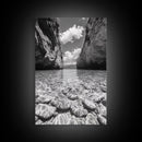 Clear Waterscape, Rocky Shoreline, Tropical Escape, Nature Photography, Framed Canvas Print, Beach House Coastal Wall Art